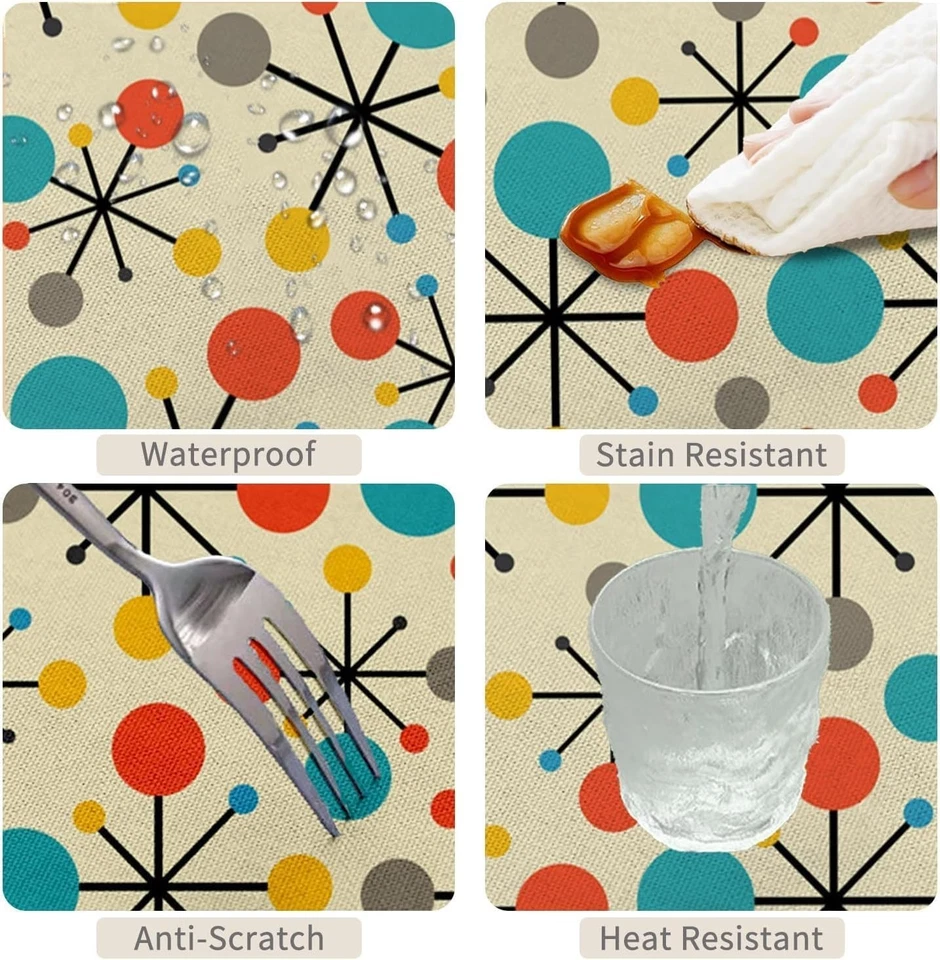 52x70inches Mid Century Tablecloth Modern Atomic Retro Table Cloth Water Resista - Image 4 of 4