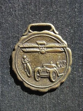 Wright Brothers Airplane*Motor cycle and 1910 Car**Brass Watch Fob***