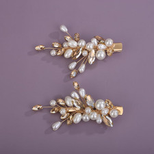 Bridal Teardrop Rhinestone Pearls Hair Clips Crystal Rhinestone French Hairpins