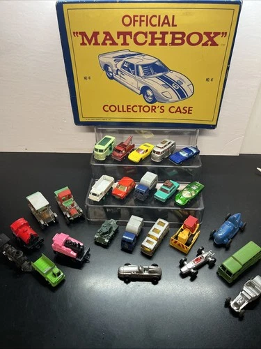 Vtg 1966 Lesney Matchbox Case & 1960s 1970s Cars Trucks Various Brands Lot R4