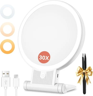 ‎AUXMIR Auxmir 30X Magnifying Mirror, Double Sided 1X /30X Makeup Mirror with Light, Fo