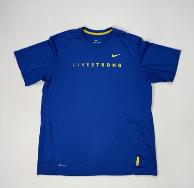 Nike Live String T Shirt Blue Yellow logo Men s XL Short Sleeve Dri-Fit Workout
