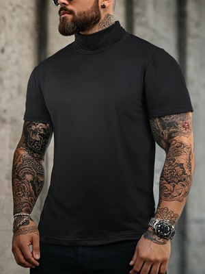 New Bottom Shirt Tees Tops Men Summer Casual Sports Workout Daily Plain High Nec