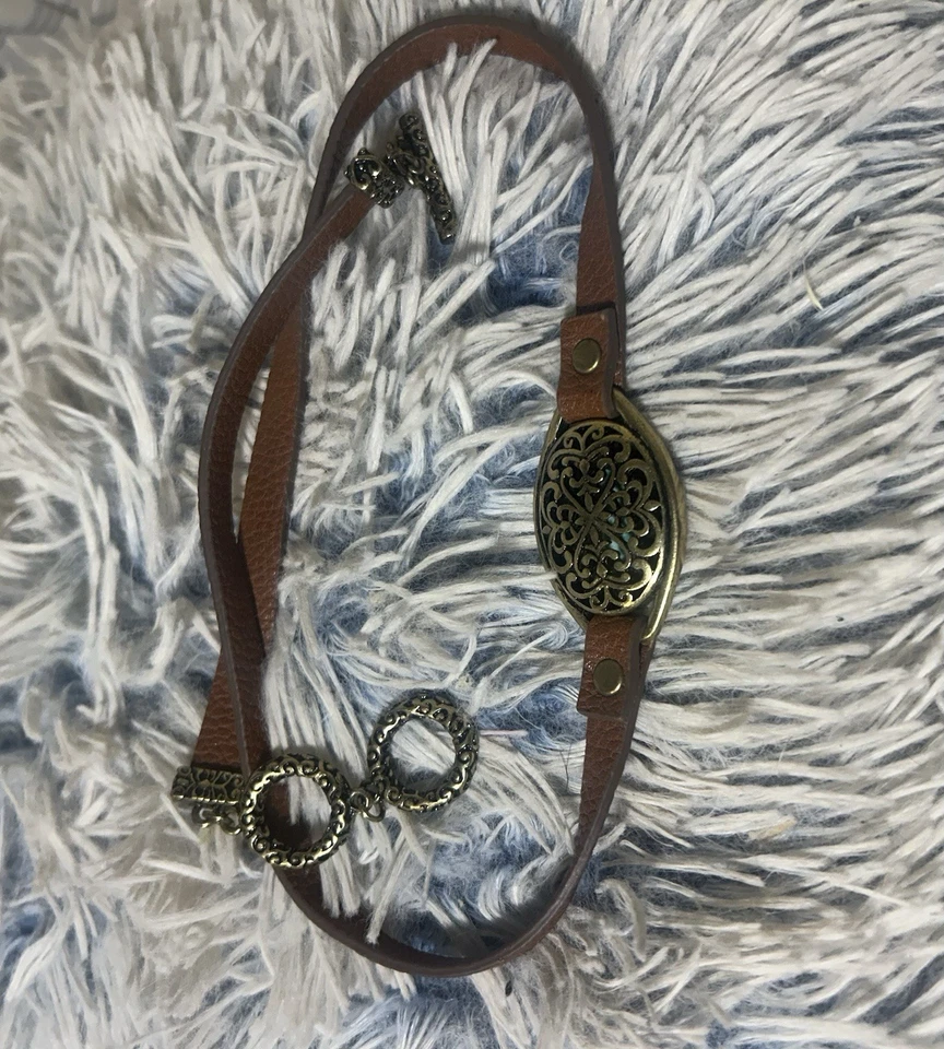 Premier Designs Wrap Bracelet Desert Diva Turquoise Brass 1.5" Cabochon Leather - Image 3 of 4