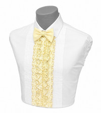 Vintage Light Yellow Ruffled Dickie with Bow Tie  Shirt 1970's Prom Wedding