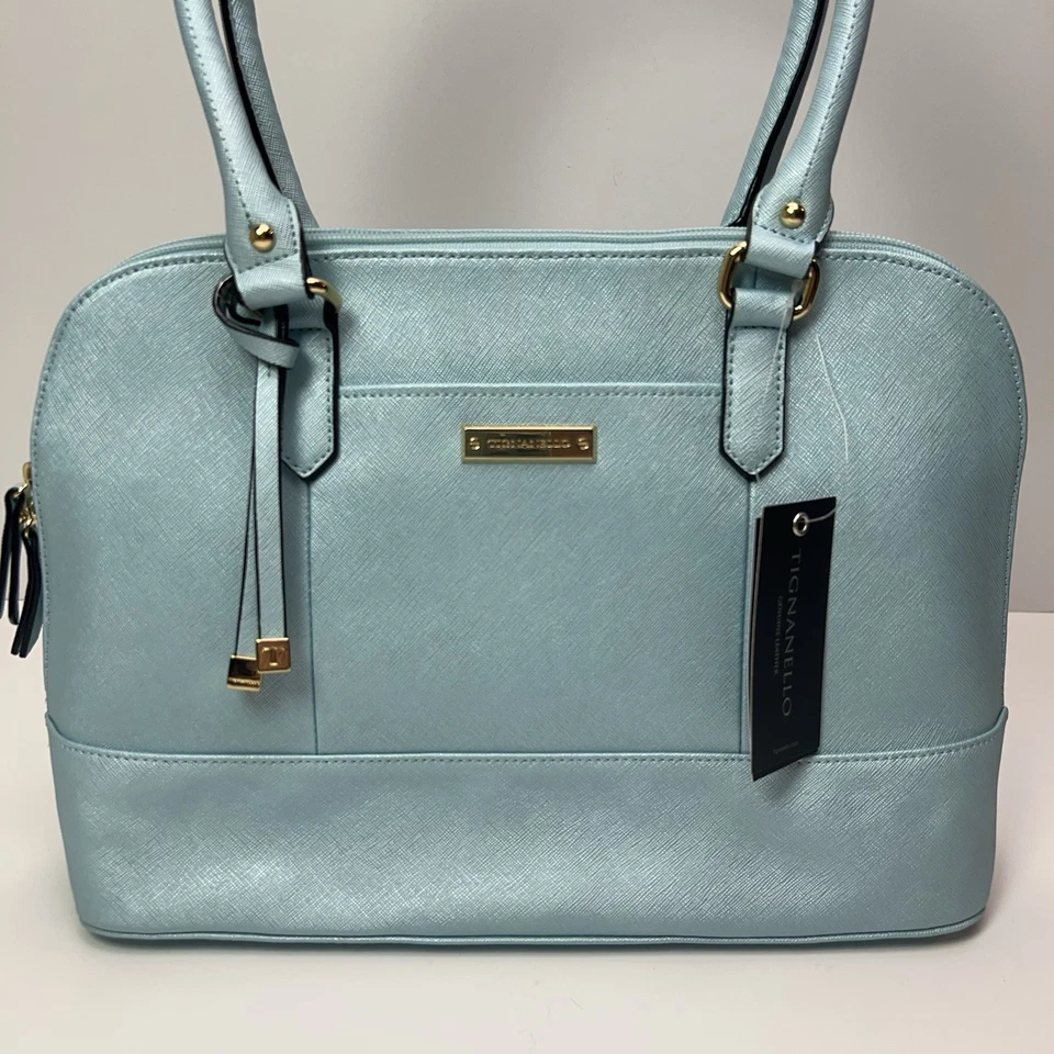 Cartera de hombro TIGNANELLO de cuero Bowery Dome forrada azul en polvo nueva con etiquetas Foto 3 de 4