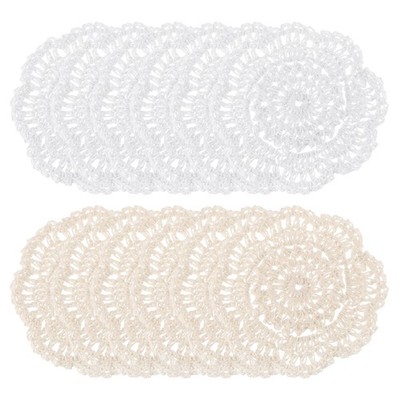 Untersetzerhaken 12 Stück 4'' Durchmesser rund Baumwolle weiß + beige