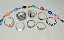 Sterling Silver Lot--8 Rings,1 Bracelet,C. Pollack/Carlisle,Bell's,Mexico 29.4g