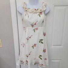 ASTR the Label Monte White Lace Embroidered Mini Dress Pink Floral Print Small 