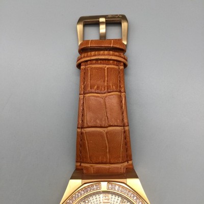 JBW Mens Watch 44mm Gold Tone Crystals Brown Leather Band  display picture 3