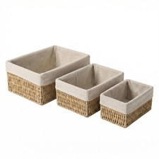 Wicker Baskets Set of 3 with Removable Linen Liner, Wicker Storage Baskets fo