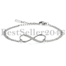 Women Girls Charm Infinity w CZ Chain Bangle Cuff Wrist Bracelet Valentine Gift