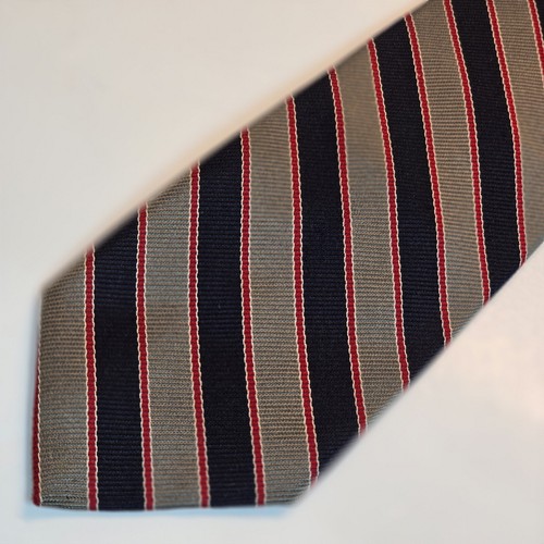 Vintage Necktie Benchmark Repp Tan Blue Red 100% Silk USA