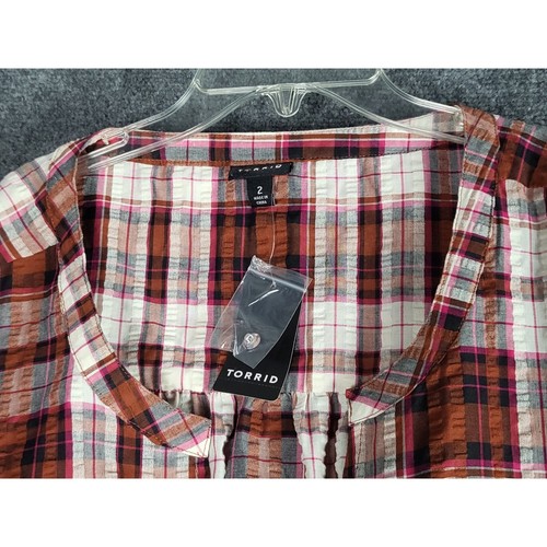 Torrid Mini Seer Sucker Plaid Shirt Dress with Pockets Casual Brown Women Sz 2X - Picture 6 of 10