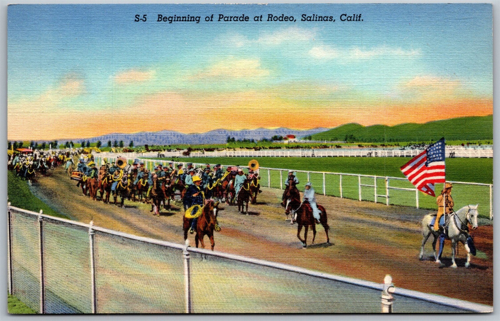 Vtg Salinas California CA Parade at Annual Rodeo Horses 1930s Linen