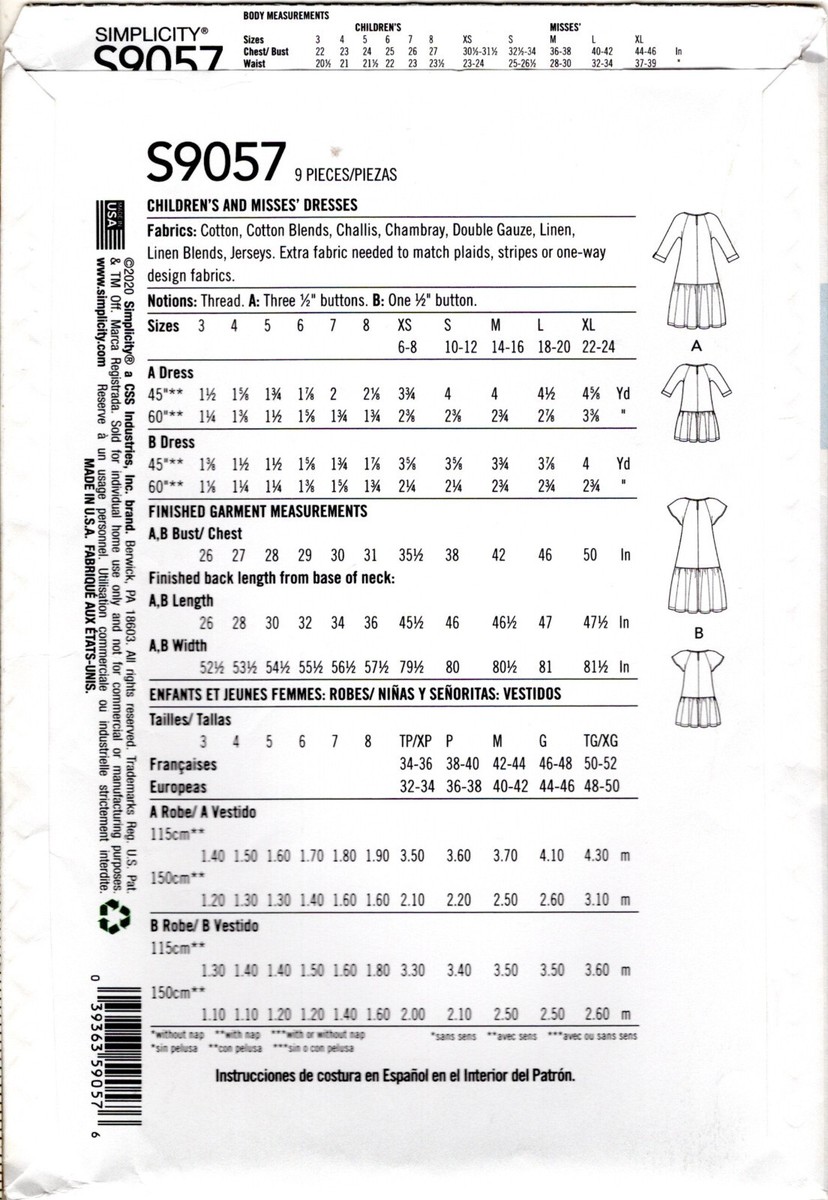 order Y2♡ Simplicity S9057 MOMMY & ME Drop Waist Dresses 6-24 Girls 3