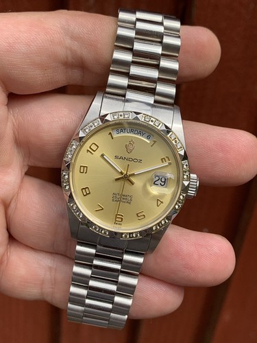 Orologio Vintage Sandoz Uomo Data Giorno 35,5 mm ETA 2834 Automatico Made in Swiss - Foto 8 di 12