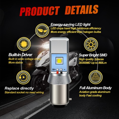 BAX15D 3535 XBD 2 LED Moto Phare Ampoule Scooter Lumière De Jour 6V Blanc 6000K - Imagen 3 de 9