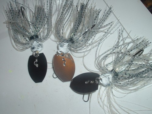 Custom Bladed Jig Lot Of 3 Emerald Shad Shudder Bait Yank Tackle 1/2 Oz Bass WOW - Picture 3 of 4