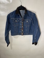 Vtg 90s Lee Riveted Denim Cropped Women S Jean Jacket Corduroy Trim Floral Usa