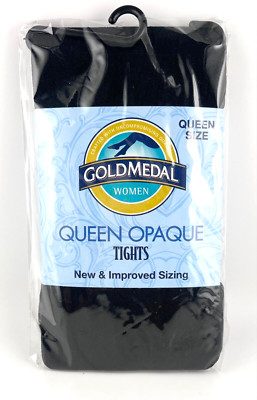 GoldMedal Women Queen Size Opaque Tights Pantyhose Black 160 220 Lbs 5'4'' 5'11''
