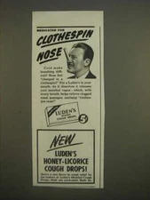 1944 Luden's Menthol Cough Drops Ad - Medicated for clothespin nose