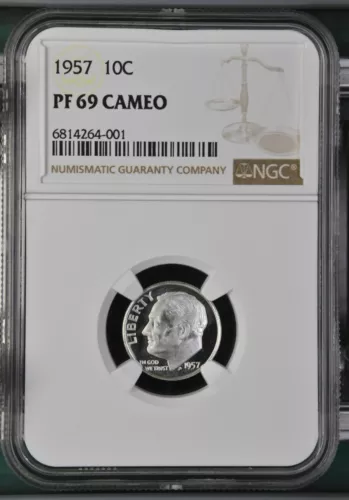 1957 Roosevelt Dime 10C PF69 Cameo NGC (001) PR69CAM