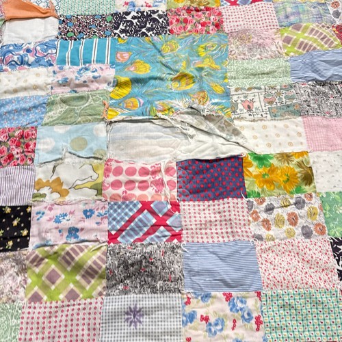 handmade lap quilt floral pink blue feedsack cotton rustic primitive 44x49 - Picture 4 of 14