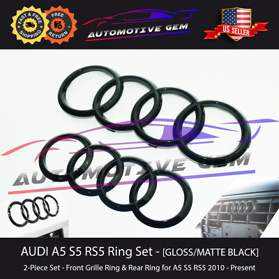 AUDI A5 Ring BLACK Front Grille & Rear Trunk Emblem Lid Logo Hatch Badge S5 RS5