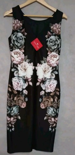 Together Dress Womens Size 38 Blush Black Floral Sleeveless Scoop Neck Sheath - Picture 12 of 15