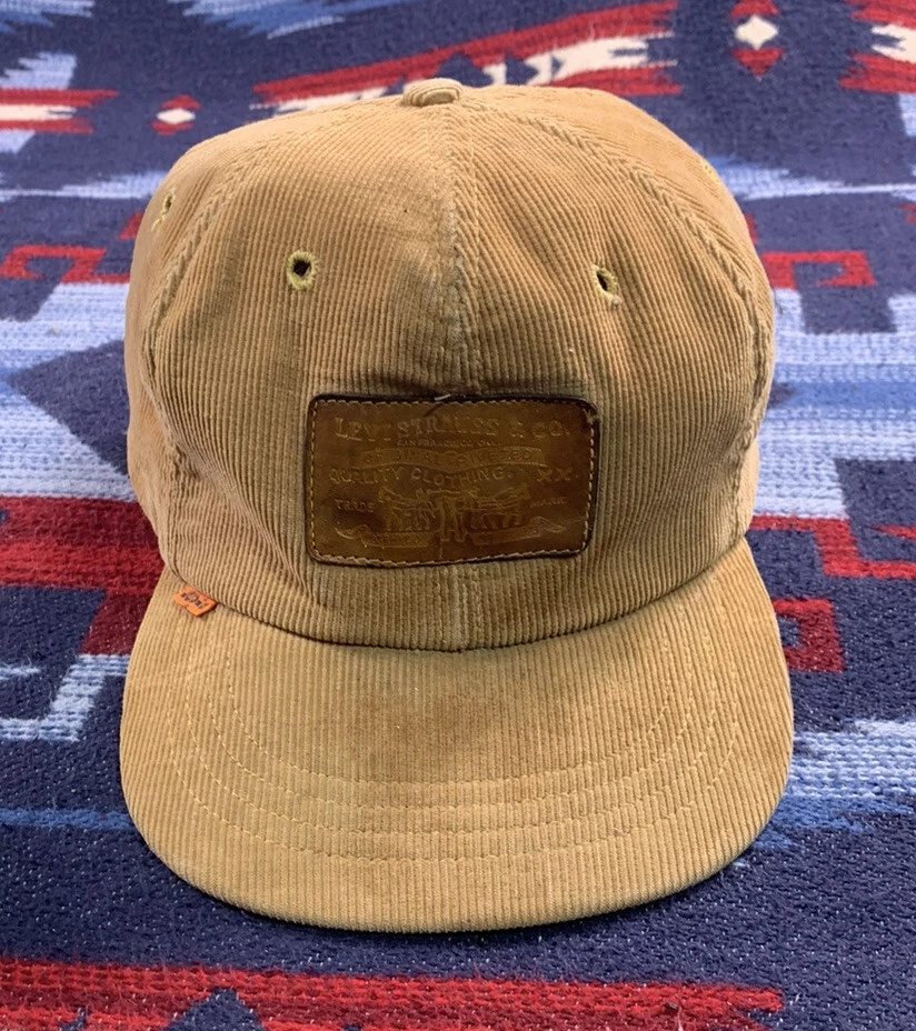 Vintage 70s Levi’s Strauss Corduroy Trucker Hat Brown Orange Tab Strapback Cap