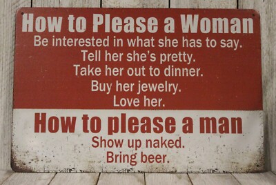How to Please a Woman Man Tin Sign Metal Funny Vintage Rustic Style Women