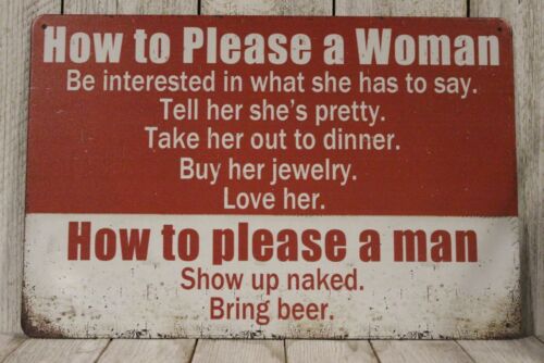 How to Please a Woman Man Tin Sign Metal Funny Vintage Rustic Style Women - Picture 1 of 4