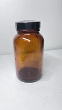 Vintage Amber Glass Merck MERCK Duraglas Bottle Bakelite Cap 4.5"
