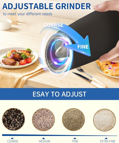 2 Pack Gravity Electric Salt and Pepper Grinder Mill Shaker Adjustable Automatic - Picture 3 of 6