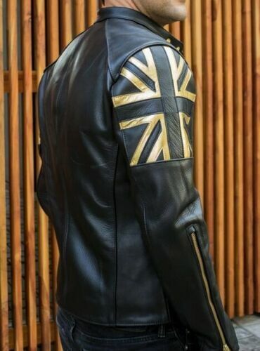 Mens Biker Vintage Motorcycle Black & Gold Cafe Racer UK Mens Biker Vintage Motorcycle Black & Gold Cafe Racer UK