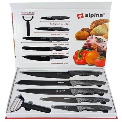 Alpina - Set 6 Coltelli e Pelapatate Acciaio Inossidabile