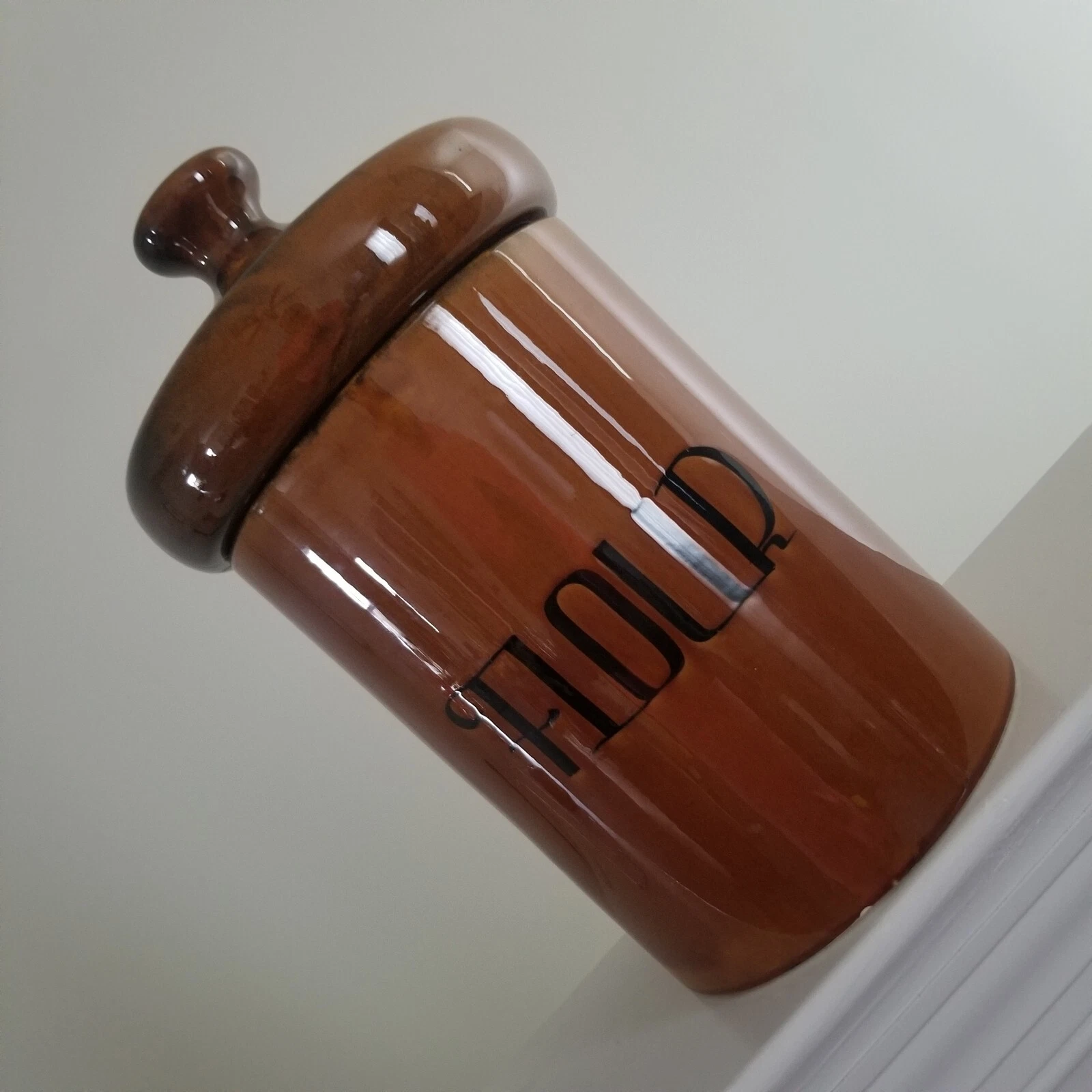 Unique Mid-Century Holiday Designs Ceramic 13" Brown Glazed Flour Canister