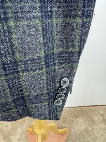 Abrigo deportivo Ravazzolo para hombre 52 largo/42 L lana cachemir 2 botones azul gris verde - Imagen 9 de 10