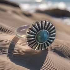 Silver Turquoise Stone Flower Fashion Ring