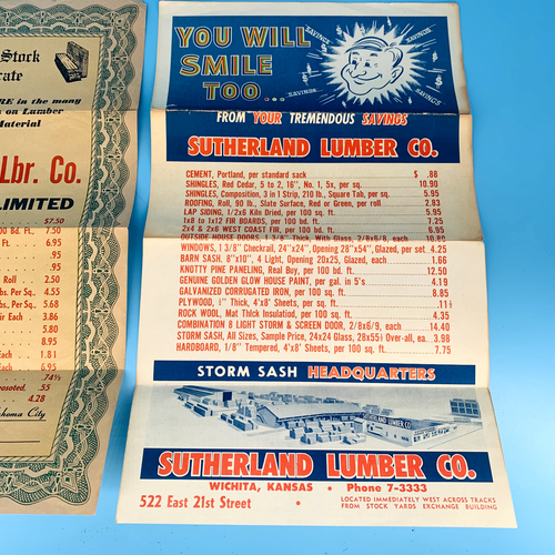 1950s Print Ad Sutherland Lumber Company Wichita Kansas Oklahoma City Price List - Picture 2 of 6