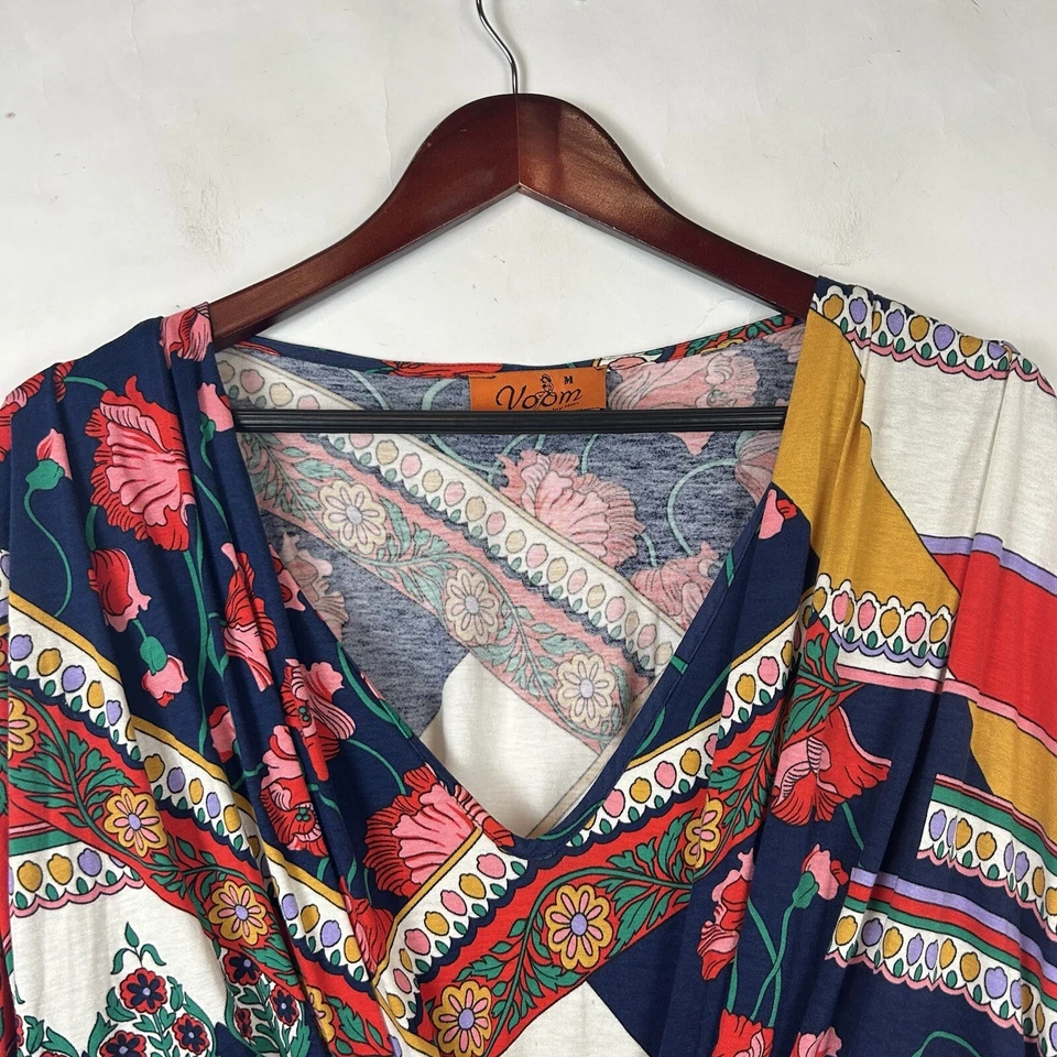 VOOM by Joy Han Size medium Dress USA Blouson Mini Multicolor Floral Kaftan - Image 2 of 4