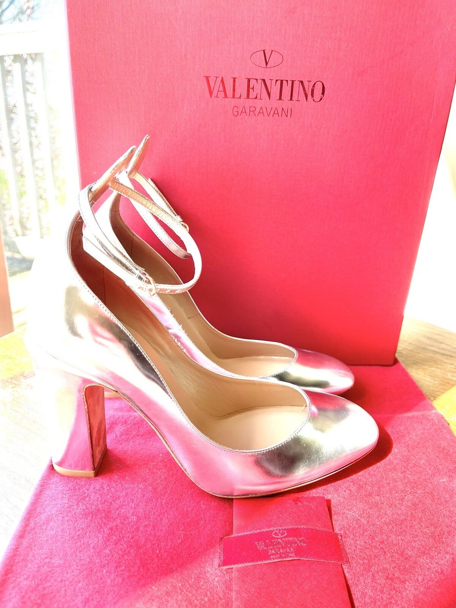Valentino Garavani Tango Argento Patent Leather Ankle-Strap Block