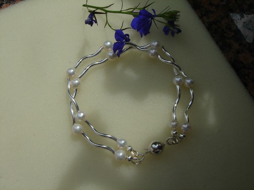 Zuchtperlenarmband mit Sterlingsilber, zweireihig - Bild 5 von 12