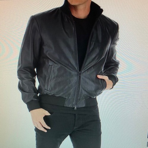 Emporio Armani mens caban lambskin leather jacket,black.size euro52,NWT - Picture 1 of 4