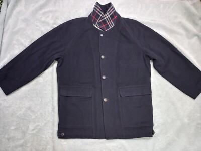 VINTAGE Burberry Coat Jacket Blue Nova Check Lined Overcoat