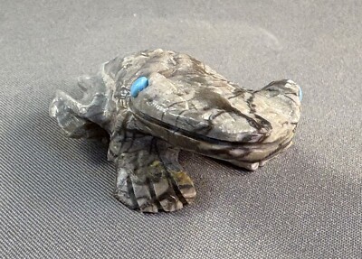 Zuni Detailed Picasso Marble Frog Fetish with Turquoise Eyes by Dana Malani, NEW