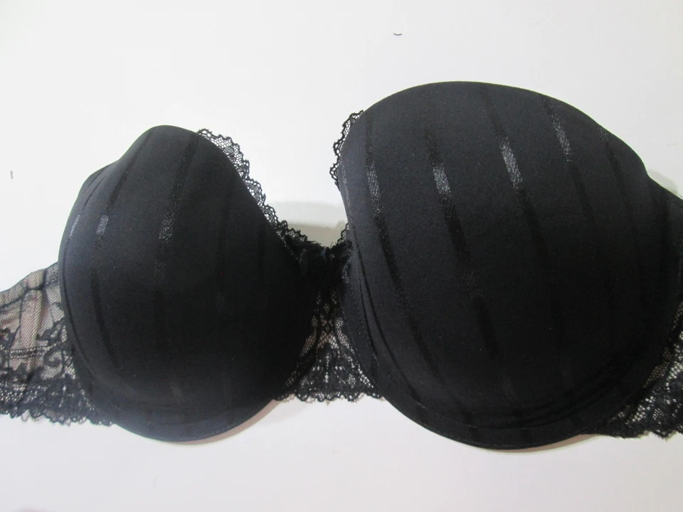 Sujetador Felina Talla 36D Negro Con Aros Forrado Balconette Ajustable Encaje Rayas Foto 4 de 4