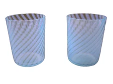 Vintage FENTON  2 Piece Water Glass Art Glass Lovely Blue Swirls Beverage ware