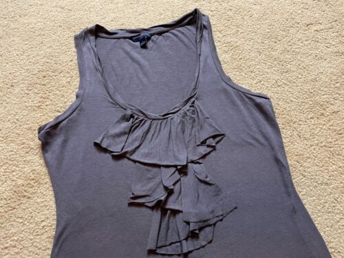 Banana Republic Sleeveless Ruffled Scoop Neck Knit Tank Top Work Dark Gray Small - Picture 3 of 4